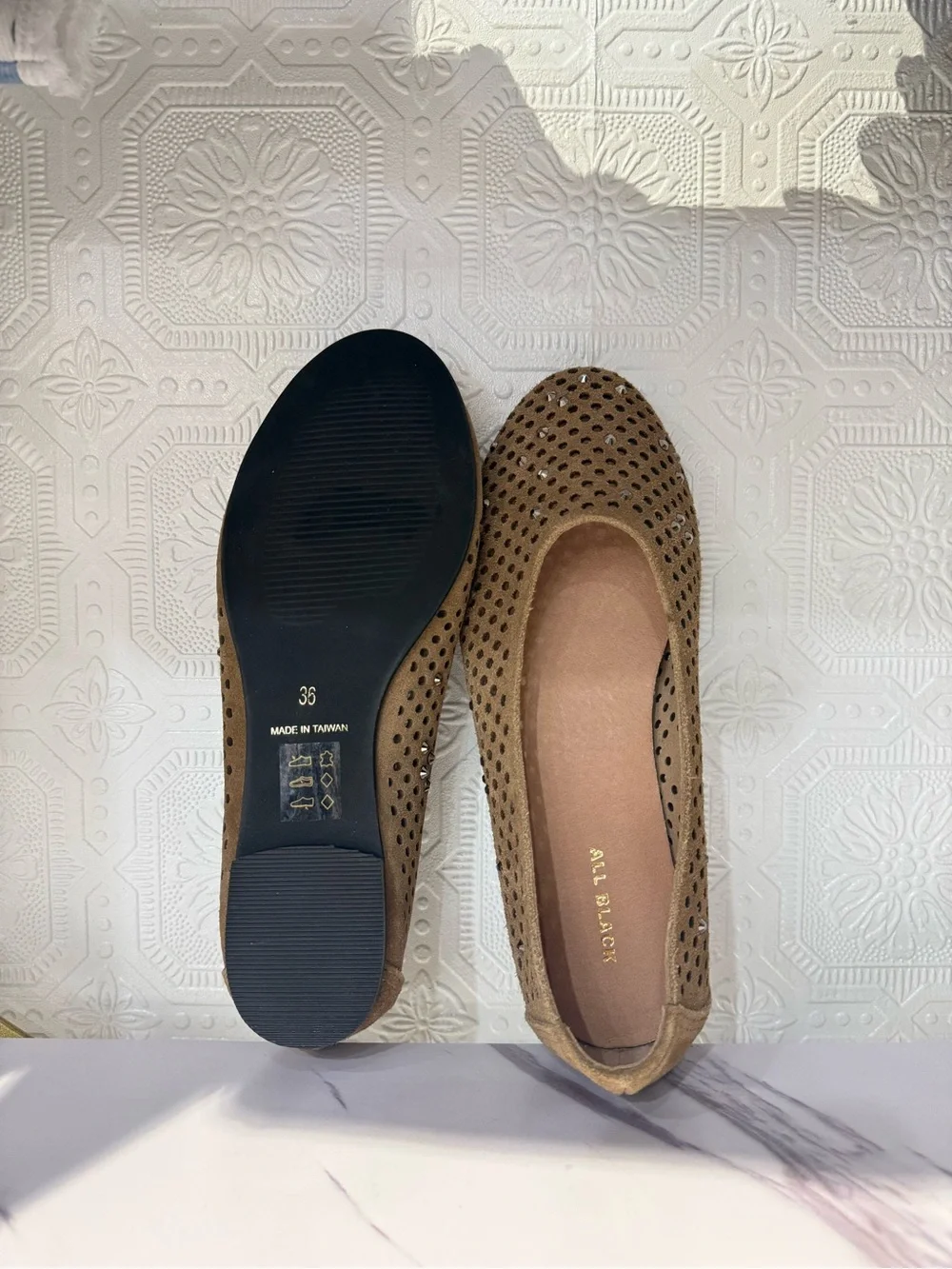All Black Speckled Ballet - 261030 Women's Sparkly Suede Ballet Flats - Tan